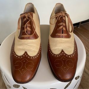 1970's GUCCI ITALY Men's monogram wing-tip brogue spectator dress shoes